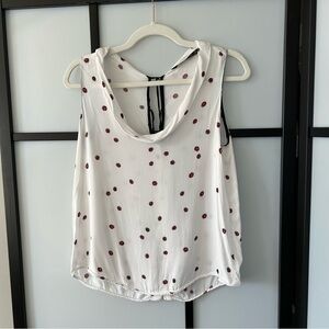 [XS/S] Zara Basics White Red & Black Lady Bugs Flowy Ruffle Short Sleeve Blouse